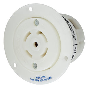 Hubbell HBL2816 Twist-Lock®, Flanged Receptacle, 30A 3-Phase Wye120/208V AC, 4-Pole 5-Wire Grounding, L21-30R, Screw Terminal, White